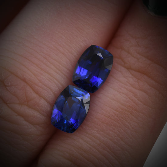 3.21 Carat Blue SRI LANKAN Cushion Sapphires Pair