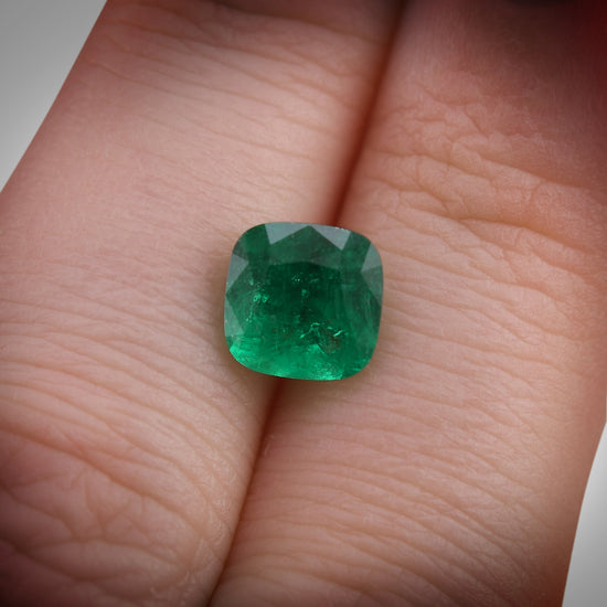 1.85 Carat Vivid Green COLOMBIAN Cushion Emerald CD and Muzo