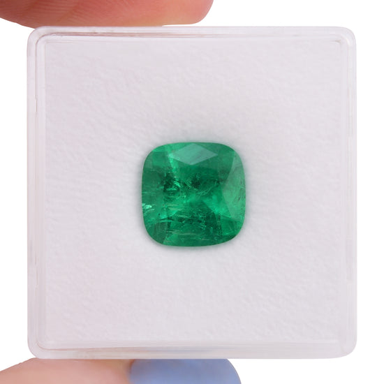 2.75 Carat Green COLOMBIAN Cushion Emerald CD and Muzo