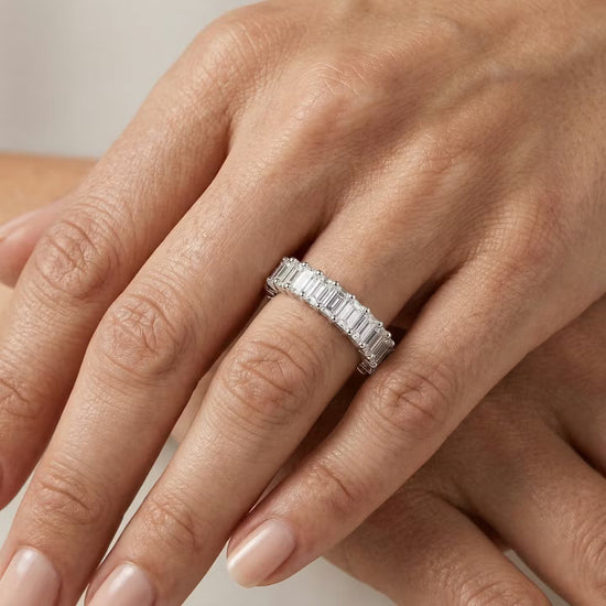 Colorless Emerald Half Diamond Eternity Band