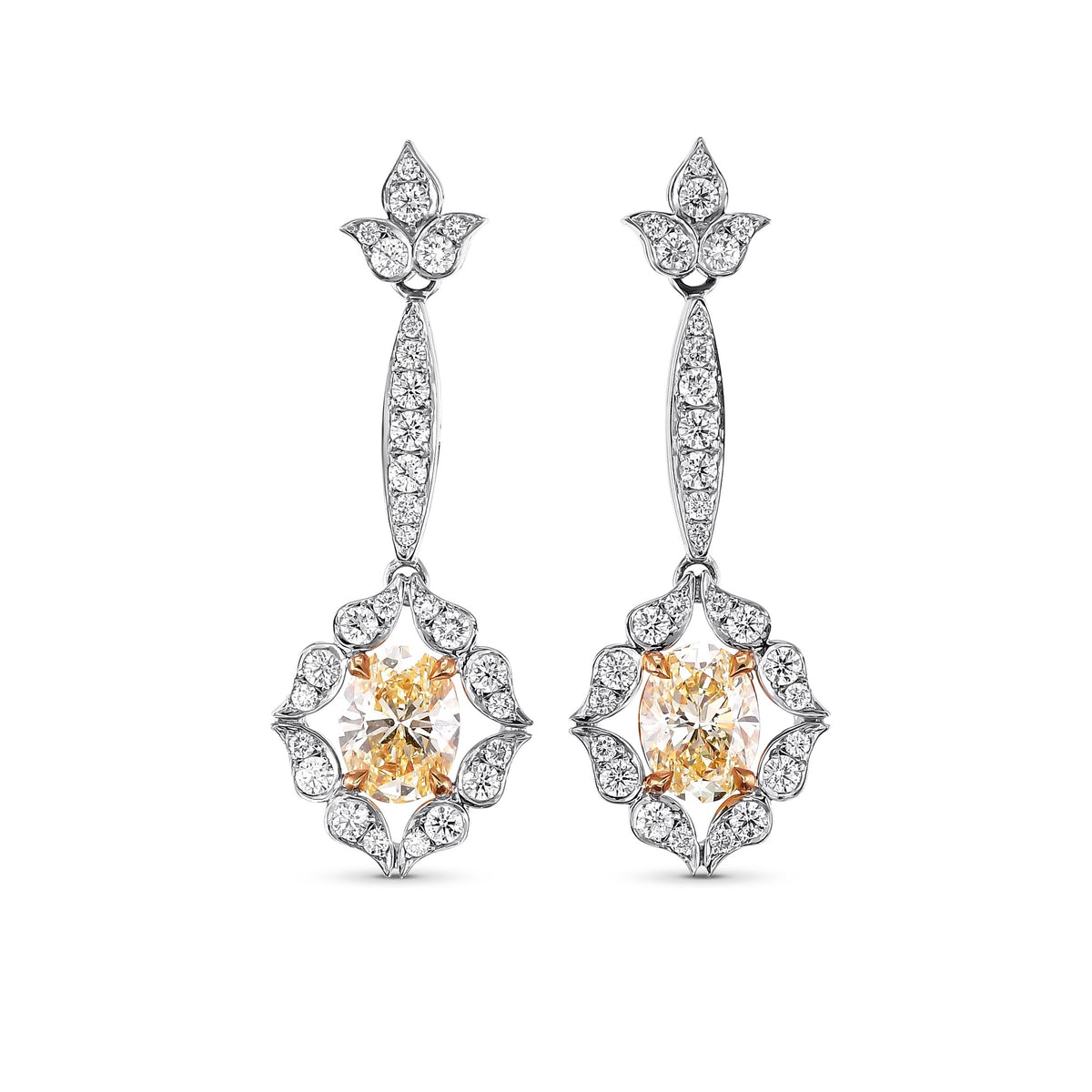 Fancy Light Yellow Oval Diamond Drop Earrings