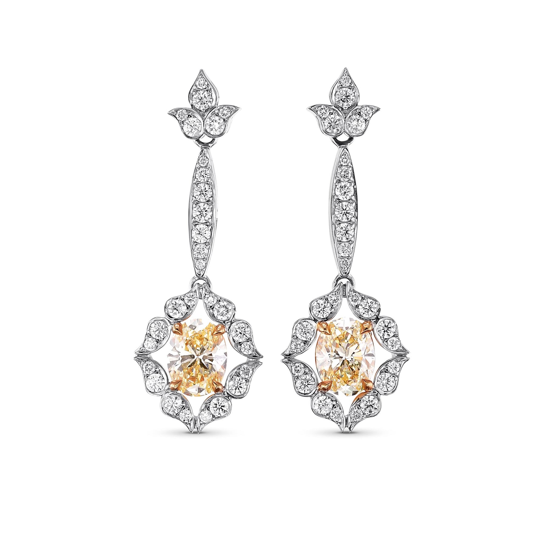 Fancy Light Yellow Oval Diamond Drop Earrings