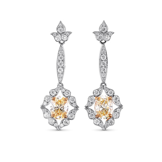 Fancy Light Yellow Oval Diamond Drop Earrings