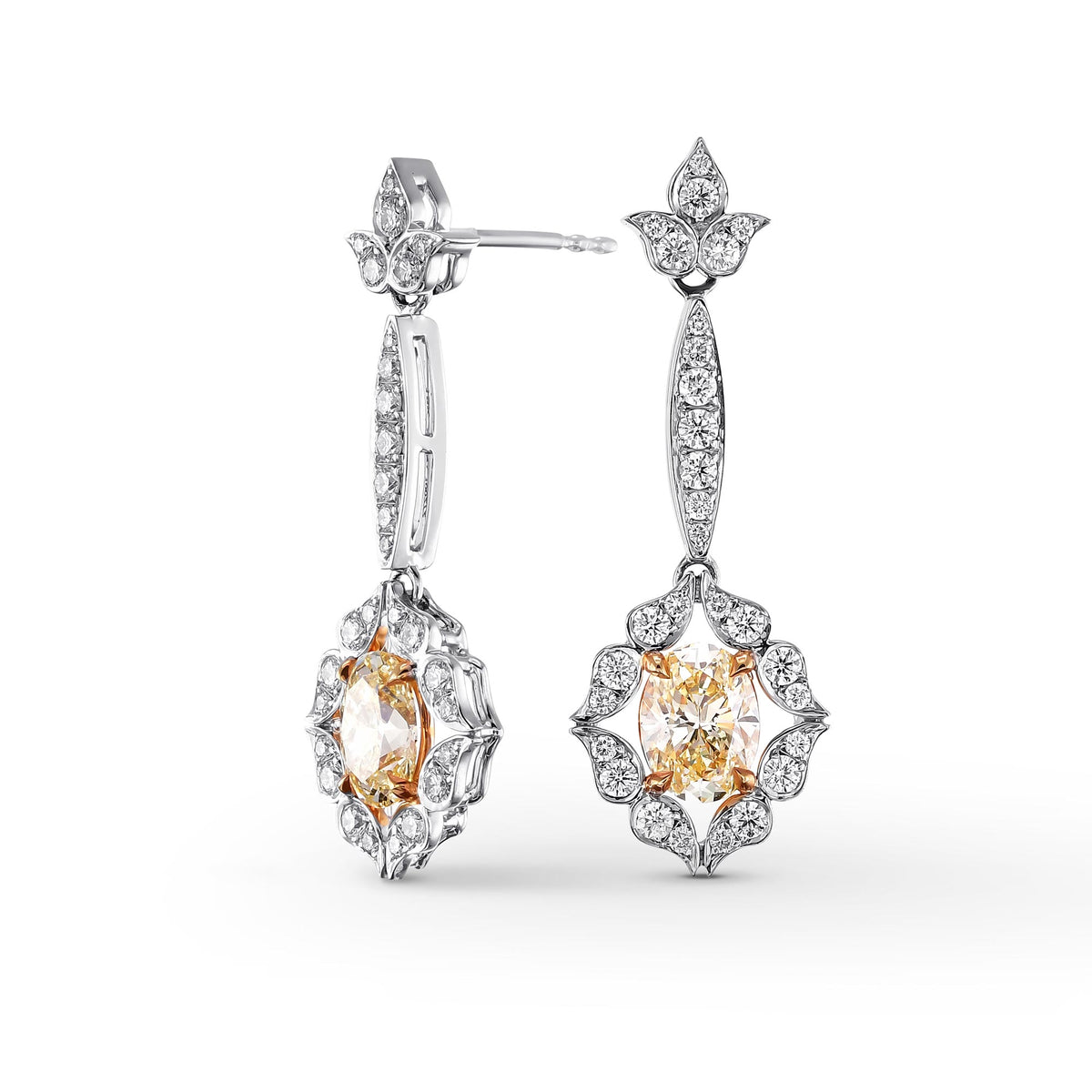 Fancy Light Yellow Oval Diamond Drop Earrings