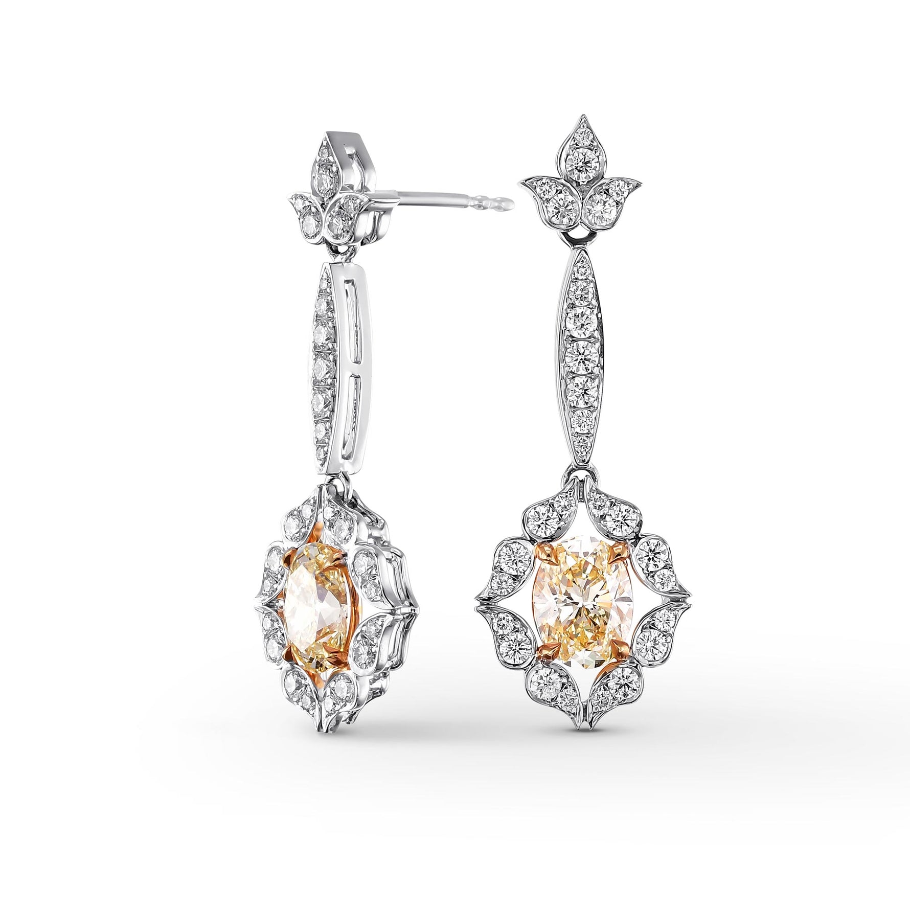 Fancy Light Yellow Oval Diamond Drop Earrings