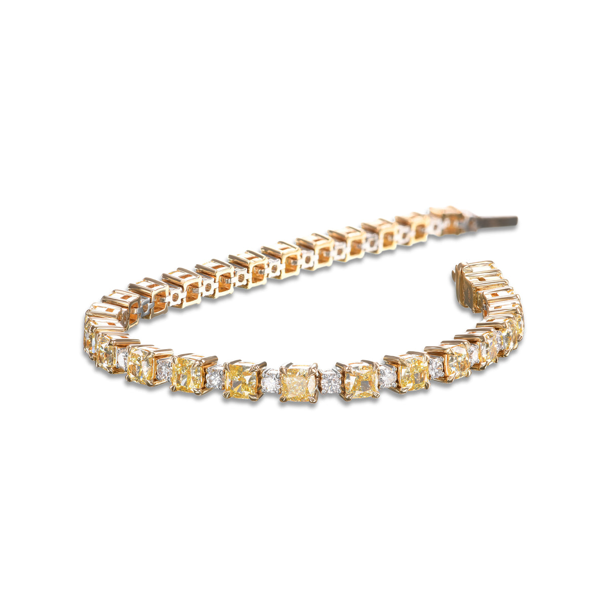 Fancy Yellow and White Cushion Diamond Bracelet