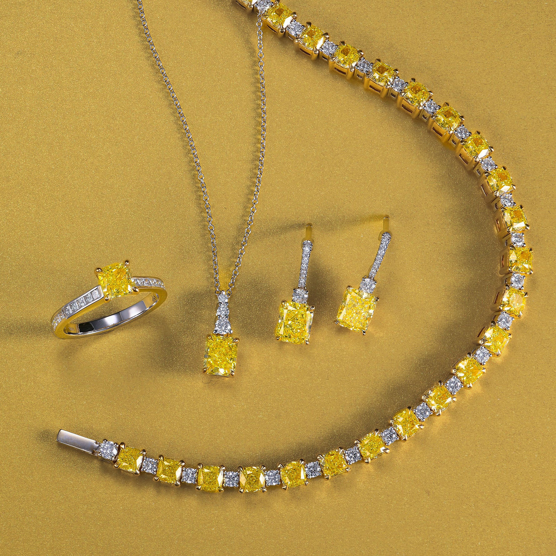 Fancy Yellow and White Cushion Diamond Bracelet