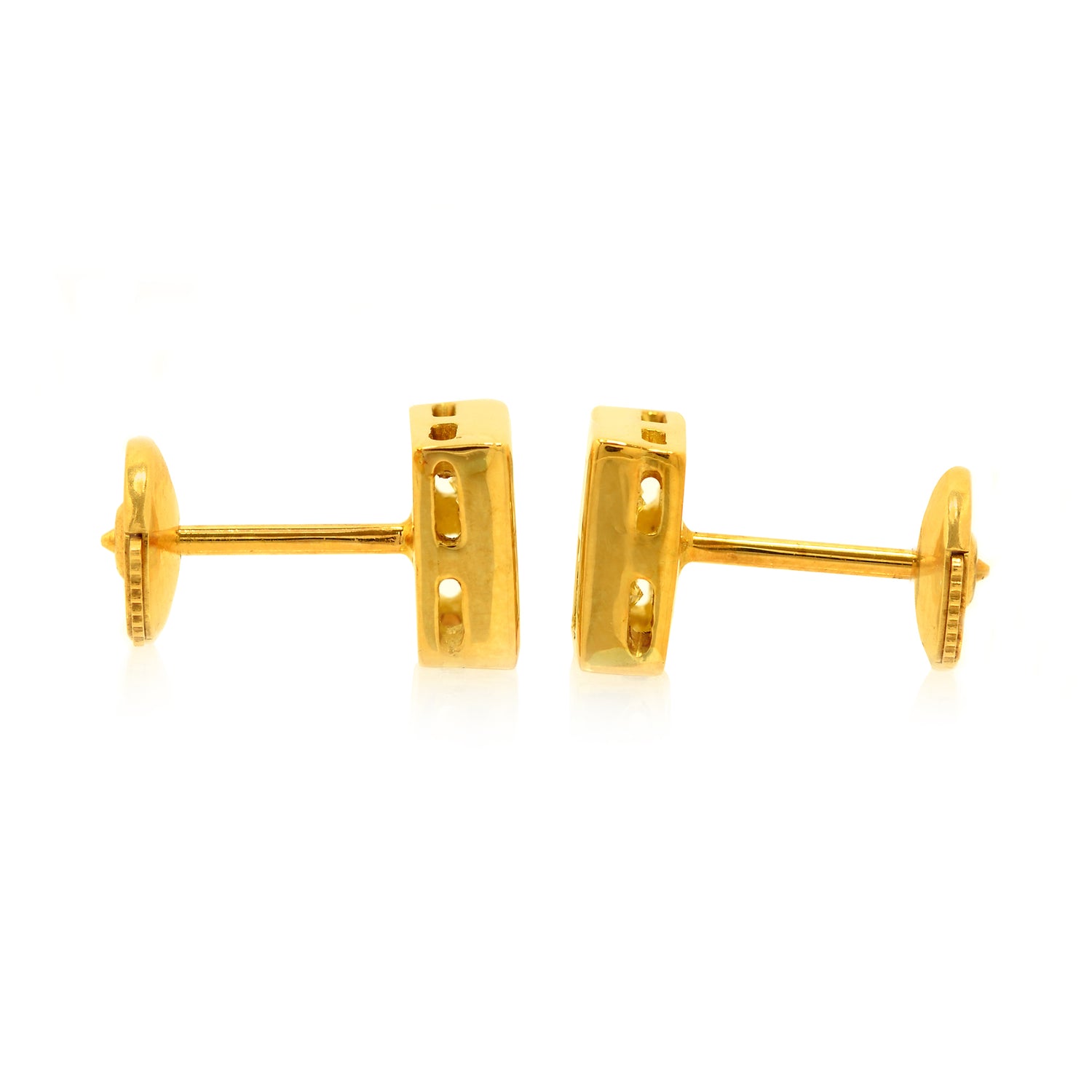 Natural Light Yellow Princess Cut Bezel Stud Earrings set in 18K Yellow Gold