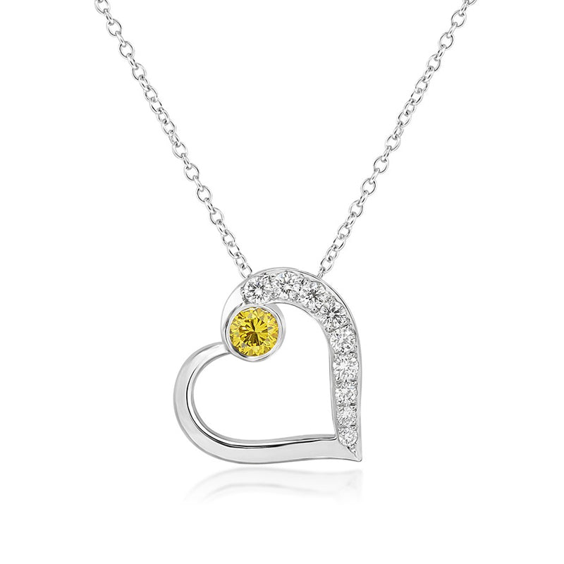 Fancy Vivid Yellow and White Pave Diamond Heart Pendant