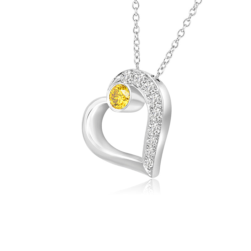Fancy Vivid Yellow and White Pave Diamond Heart Pendant