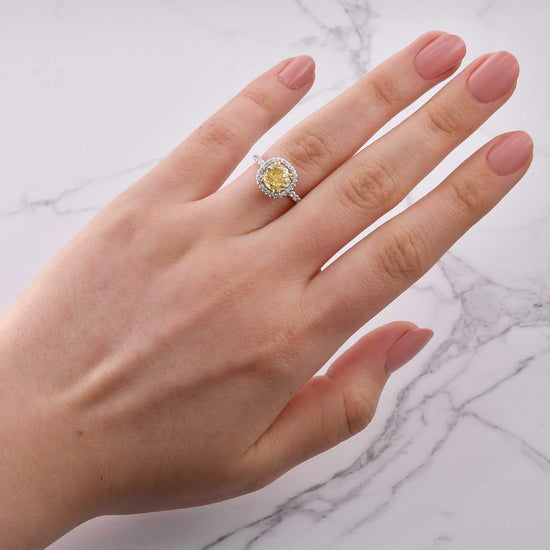 Fancy Intense Yellow Cushion Diamond Halo Ring