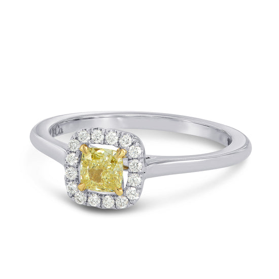 Fancy Yellow Cushion Diamond Halo Ring