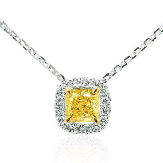 Fancy Intense Yellow Cushion Diamond Halo Pendant