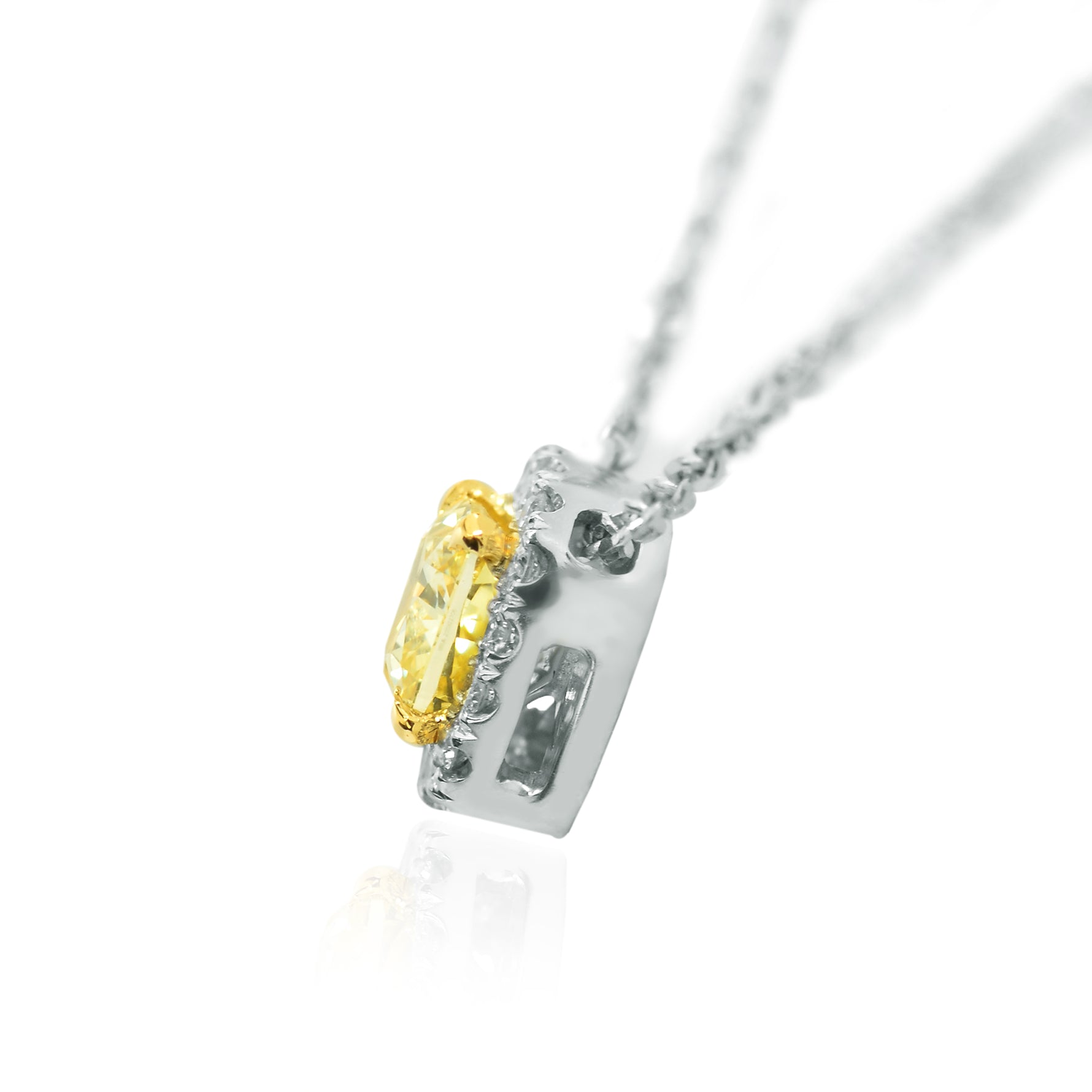 Fancy Intense Yellow Cushion Diamond Halo Pendant