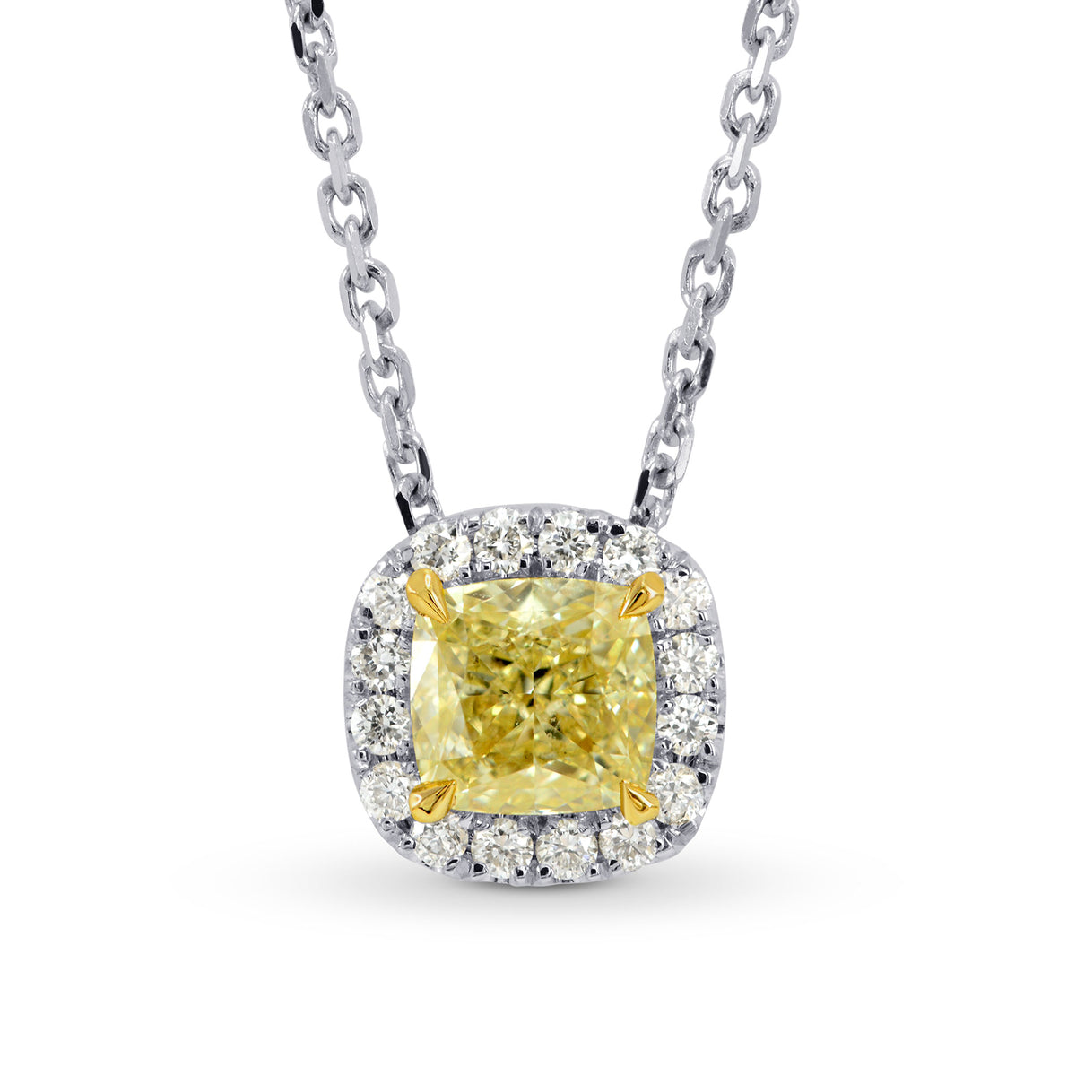 Fancy Yellow Cushion Diamond Halo Pendant