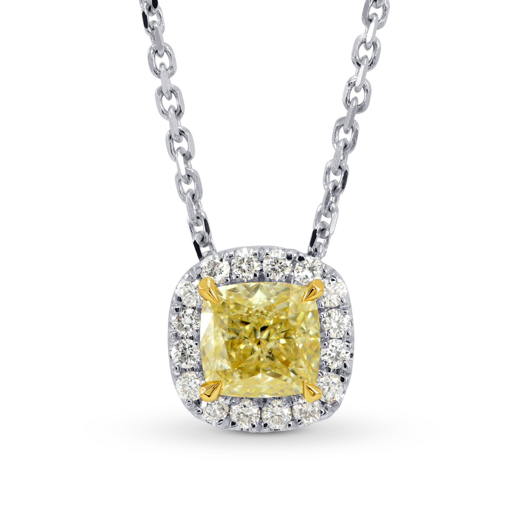 Fancy Yellow Cushion Diamond Halo Pendant