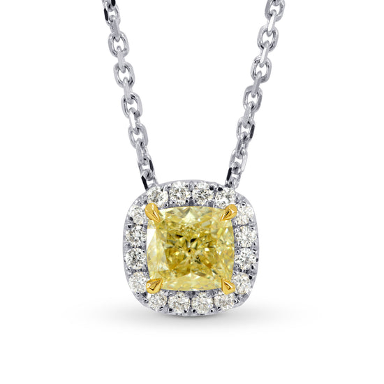 Fancy Yellow Cushion Diamond Halo Pendant
