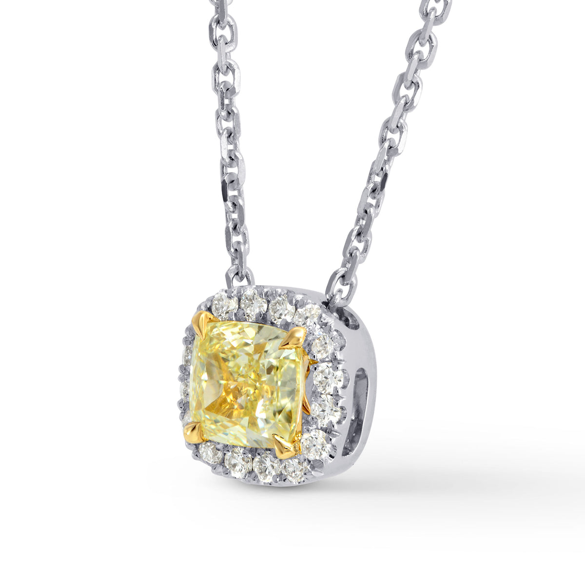 Fancy Yellow Cushion Diamond Halo Pendant