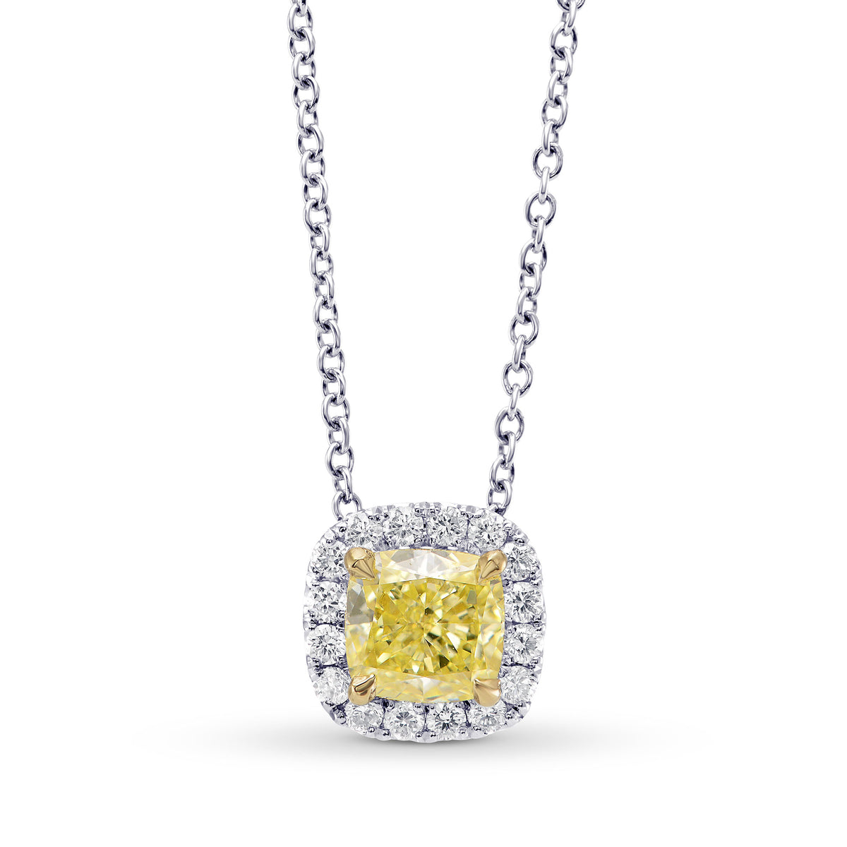 Fancy Yellow Cushion Diamond Halo Pendant