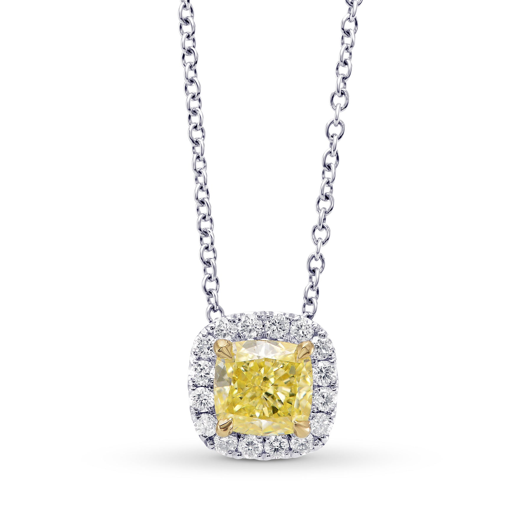 Fancy Yellow Cushion Diamond Halo Pendant