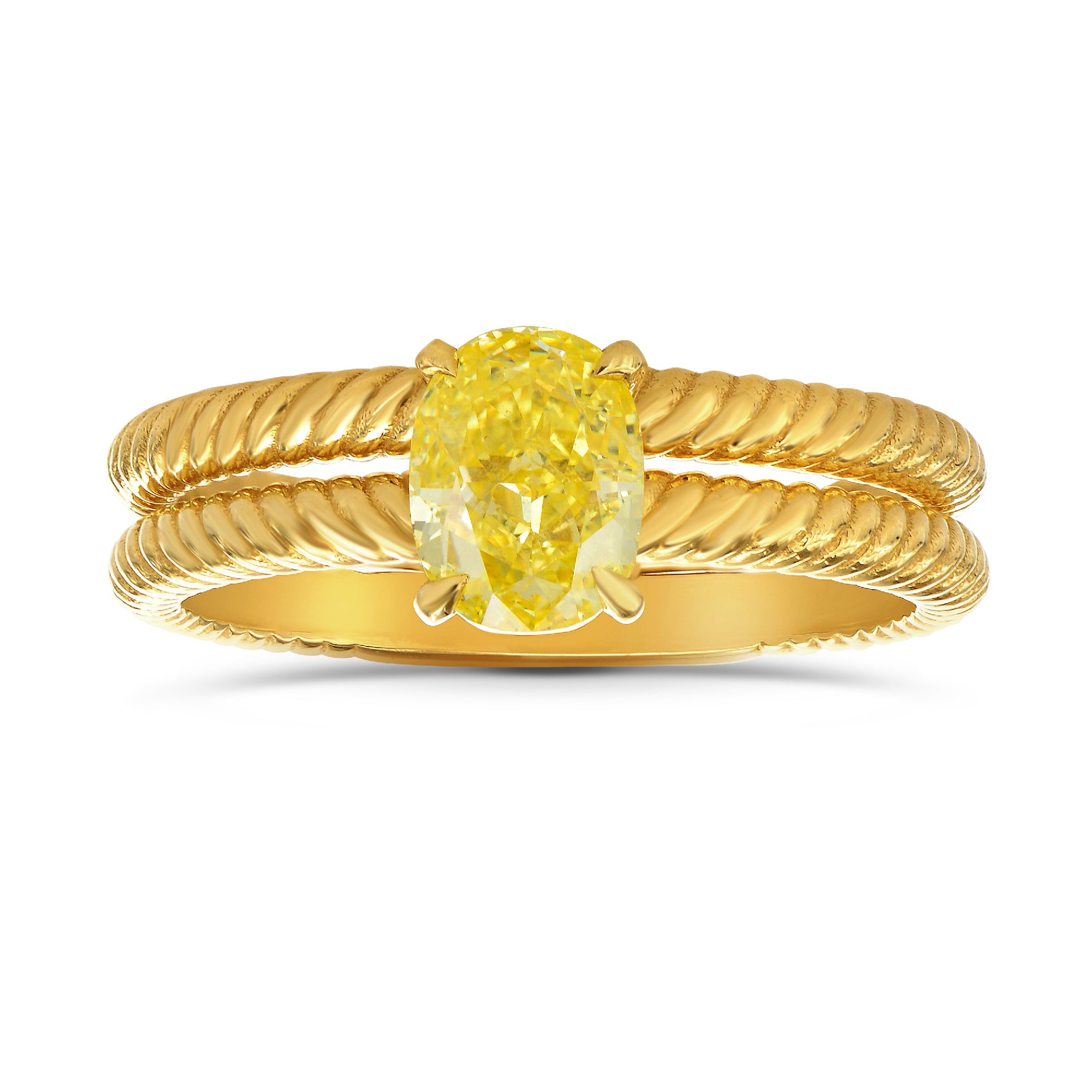 Fancy Intense Yellow Oval Engagement Wedding Ring Set