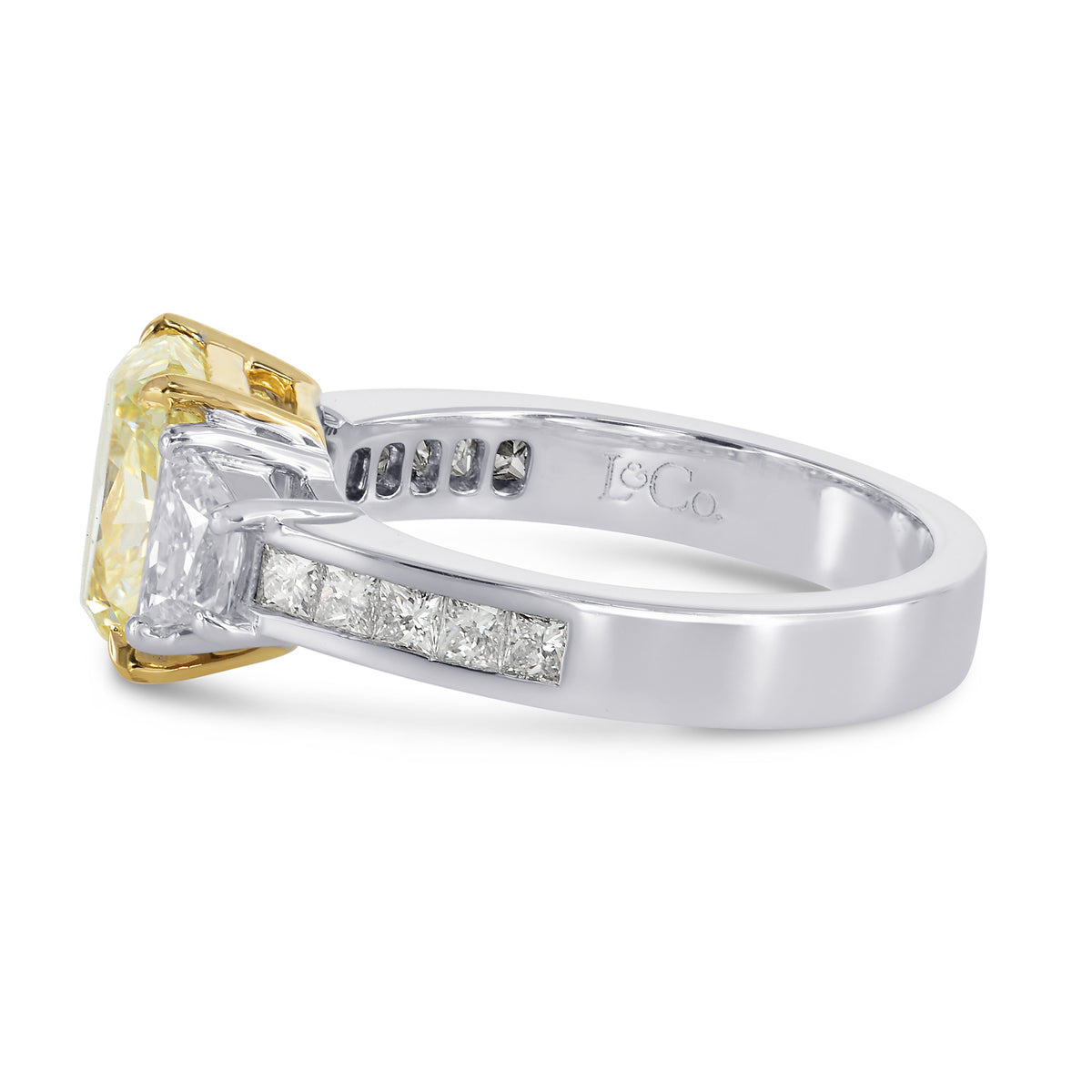 Fancy Light Yellow Cushion, Trapezoid & Princess Diamond Ring