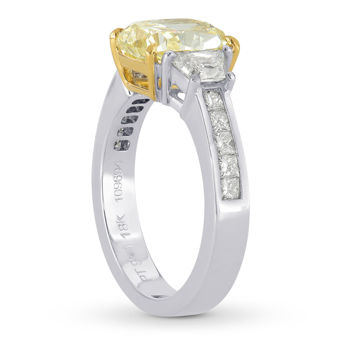 Fancy Light Yellow Cushion, Trapezoid & Princess Diamond Ring