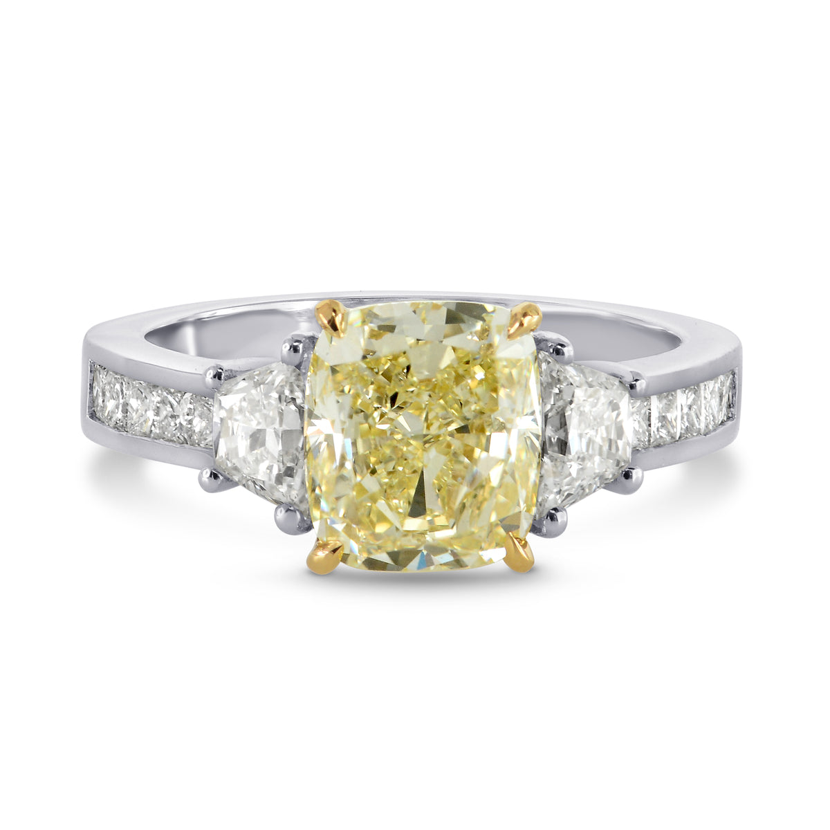 Fancy Light Yellow Cushion, Trapezoid & Princess Diamond Ring