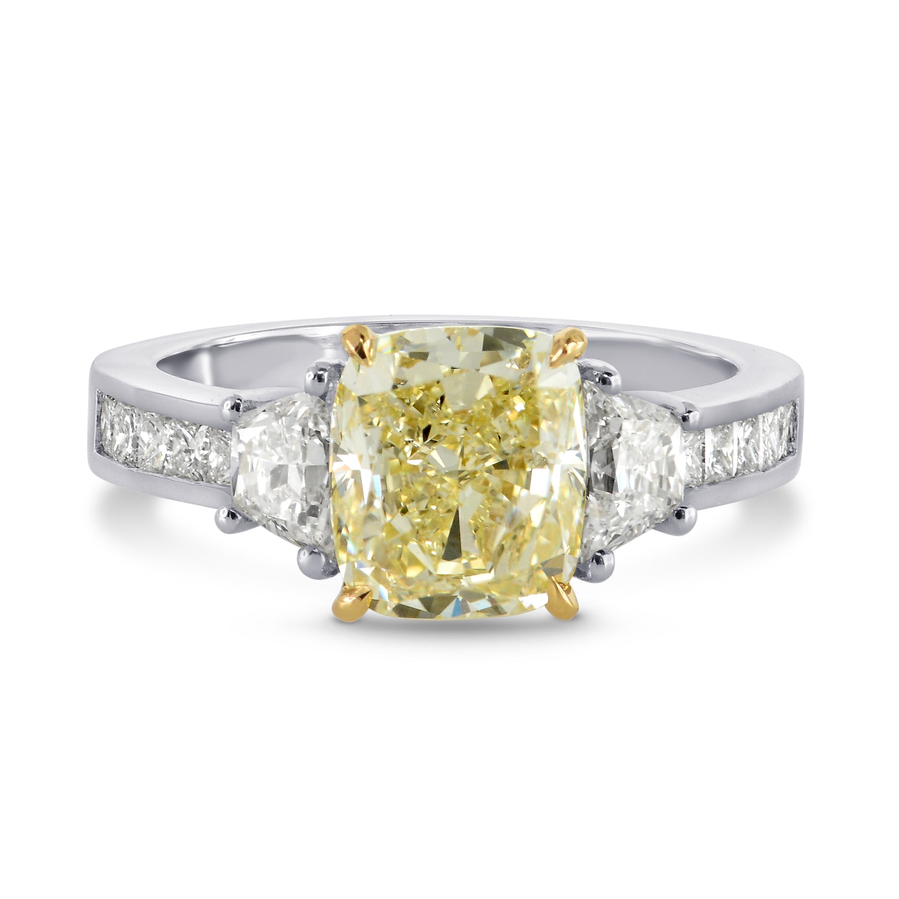 Fancy Light Yellow Cushion, Trapezoid & Princess Diamond Ring