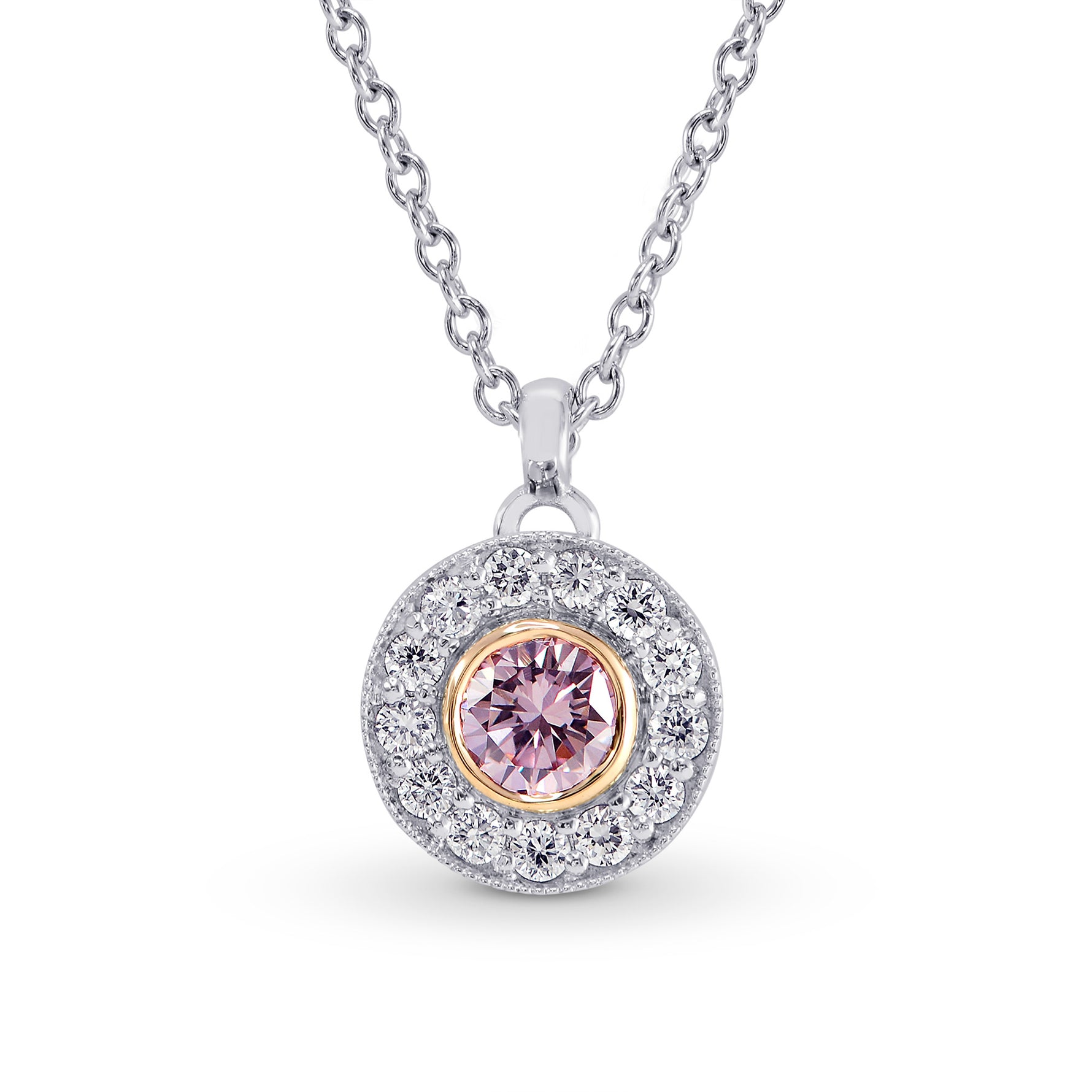 Closed Pave Round Hanging Halo Diamond Pendant Setting - 3