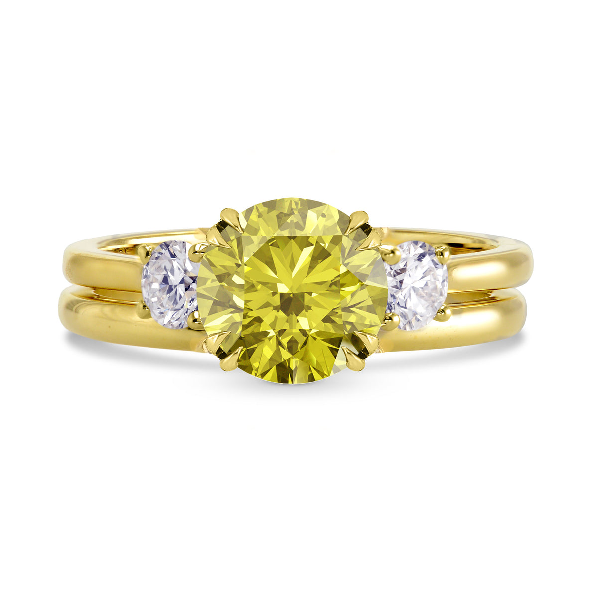 Engagement 3 Stone Round Diamond and Wedding Ring Setting - 3