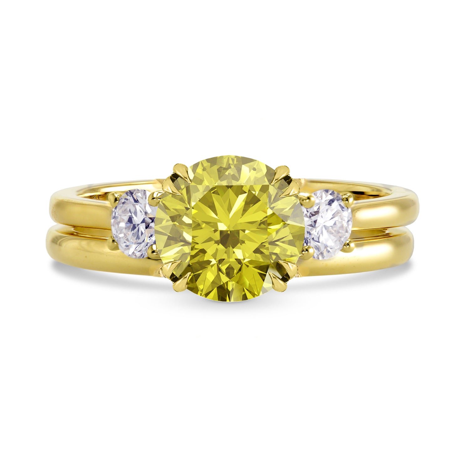 Engagement 3 Stone Round Diamond and Wedding Ring Setting - 3