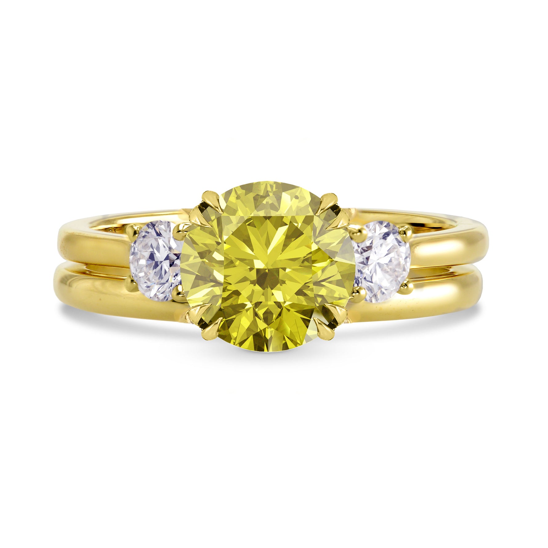 Engagement 3 Stone Round Diamond and Wedding Ring Setting - 3