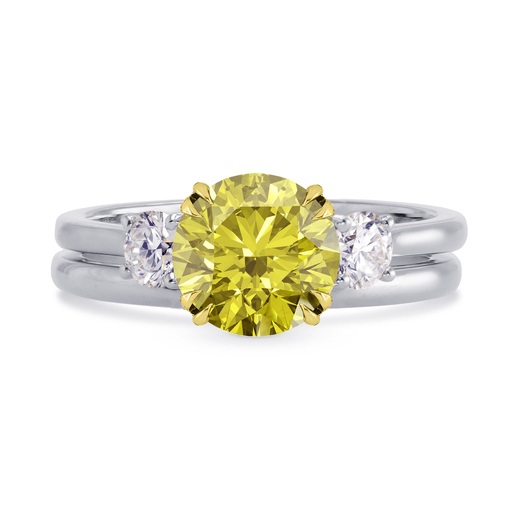 Engagement 3 Stone Round Diamond and Wedding Ring Setting