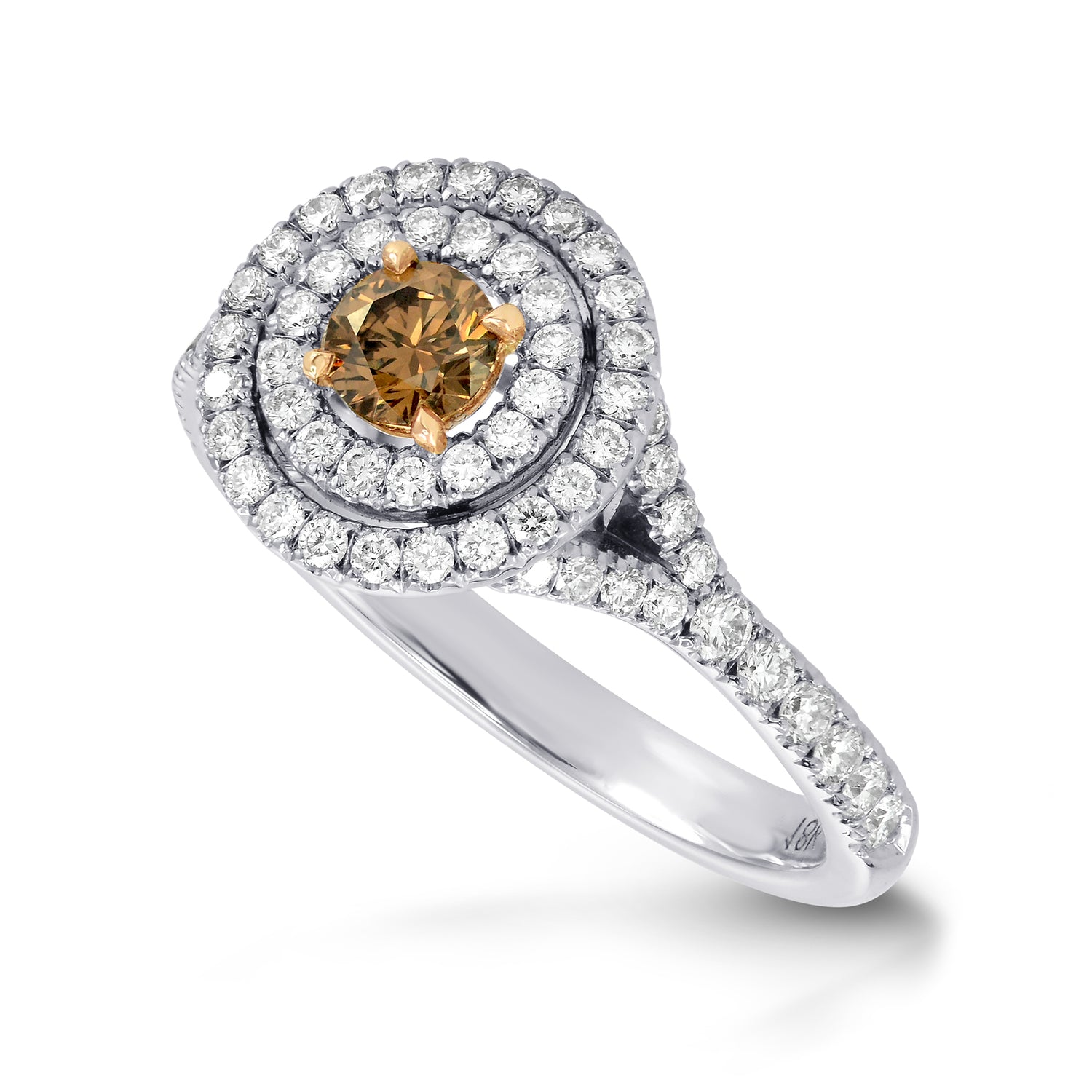 Fancy Deep Brown Round Diamond Double Halo Ring