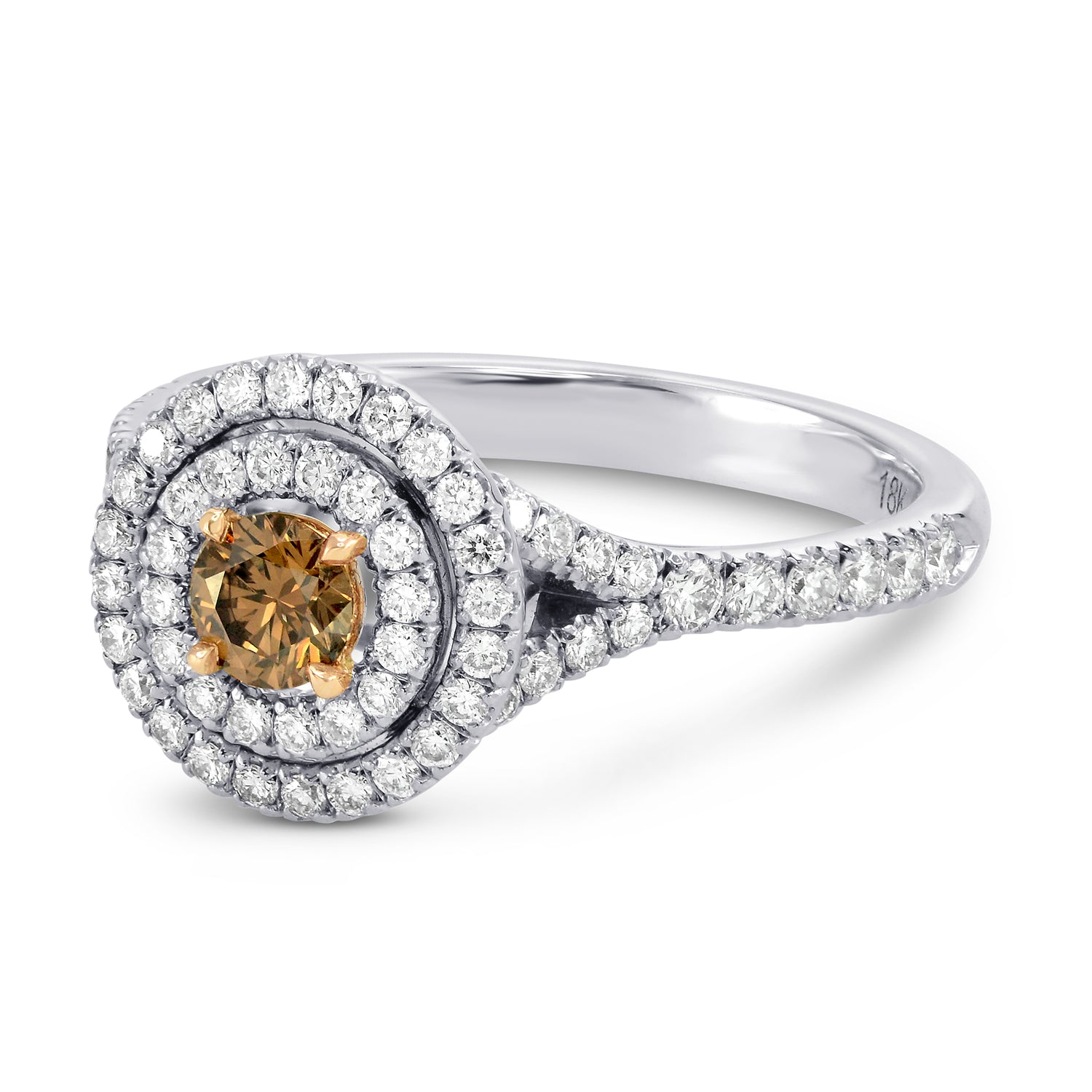 Fancy Deep Brown Round Diamond Double Halo Ring