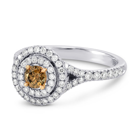 Fancy Deep Brown Round Diamond Double Halo Ring