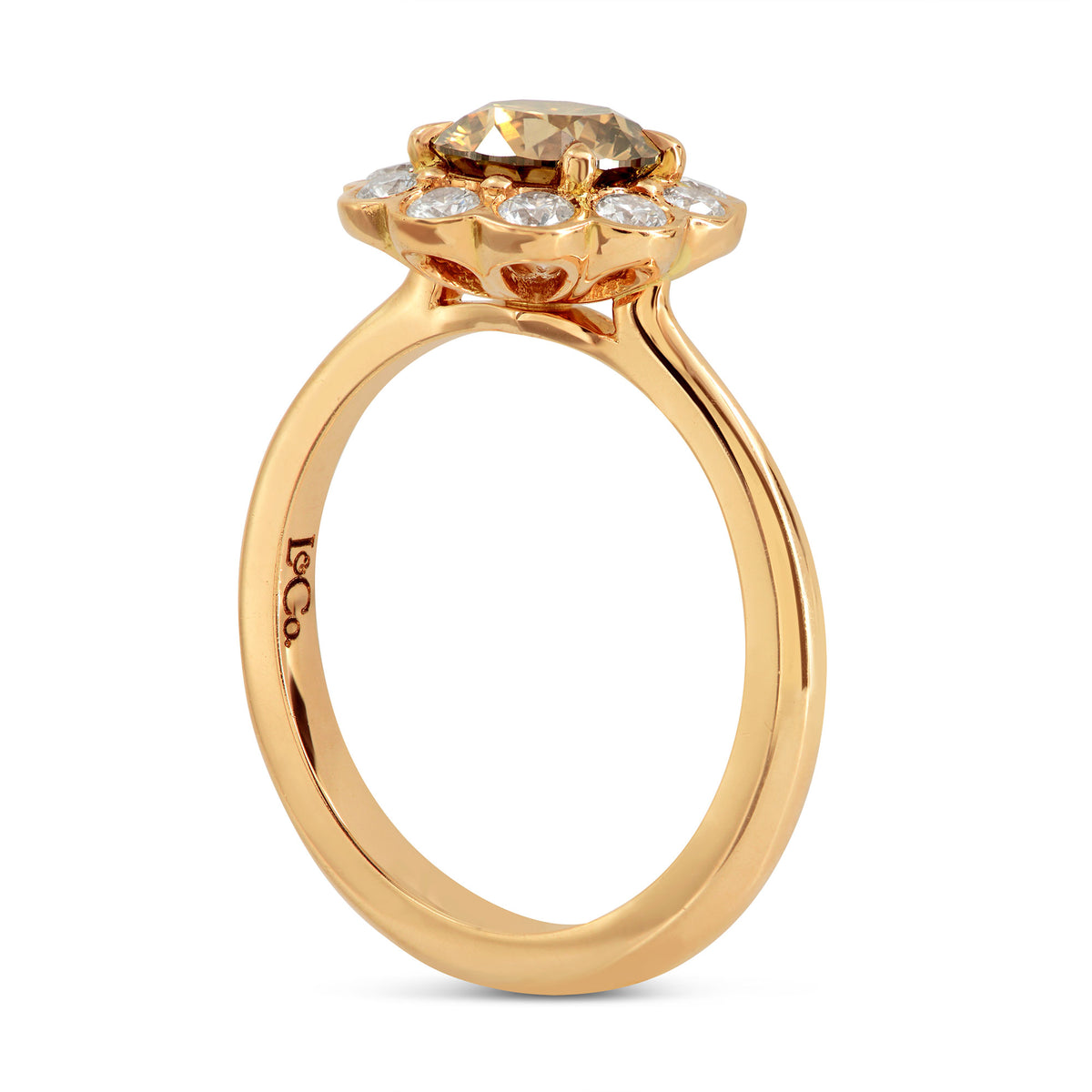 Fancy Dark Orange Brown Round Diamond Floral Halo Ring - Praline Collection