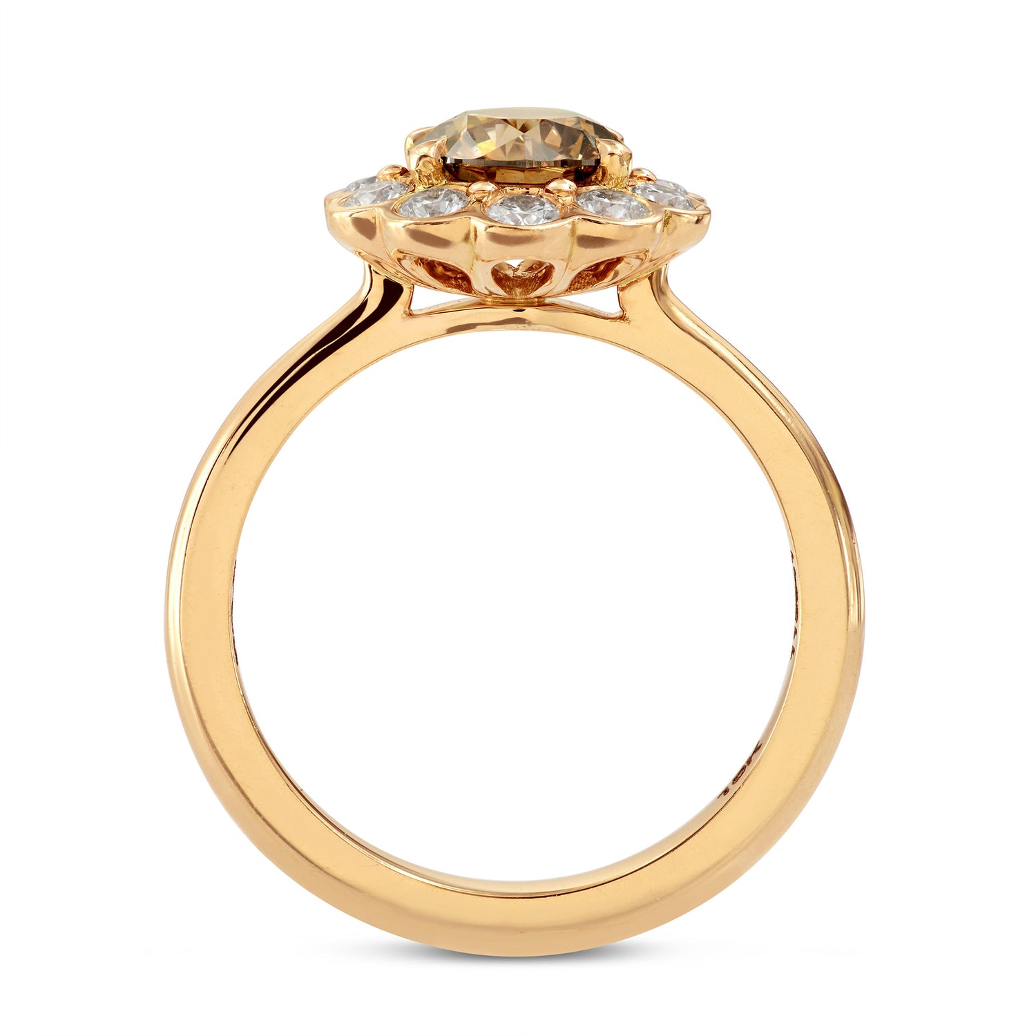 Fancy Dark Orange Brown Round Diamond Floral Halo Ring - Praline Collection