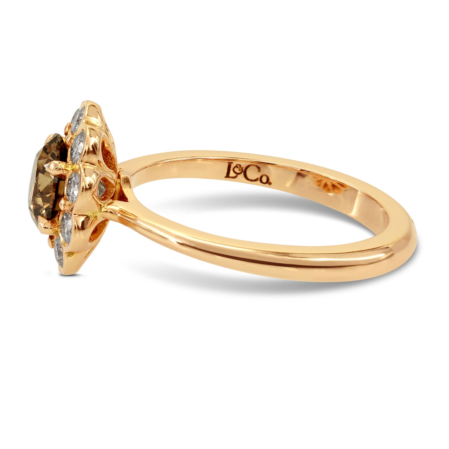 Fancy Dark Orange Brown Round Diamond Floral Halo Ring - Praline Collection