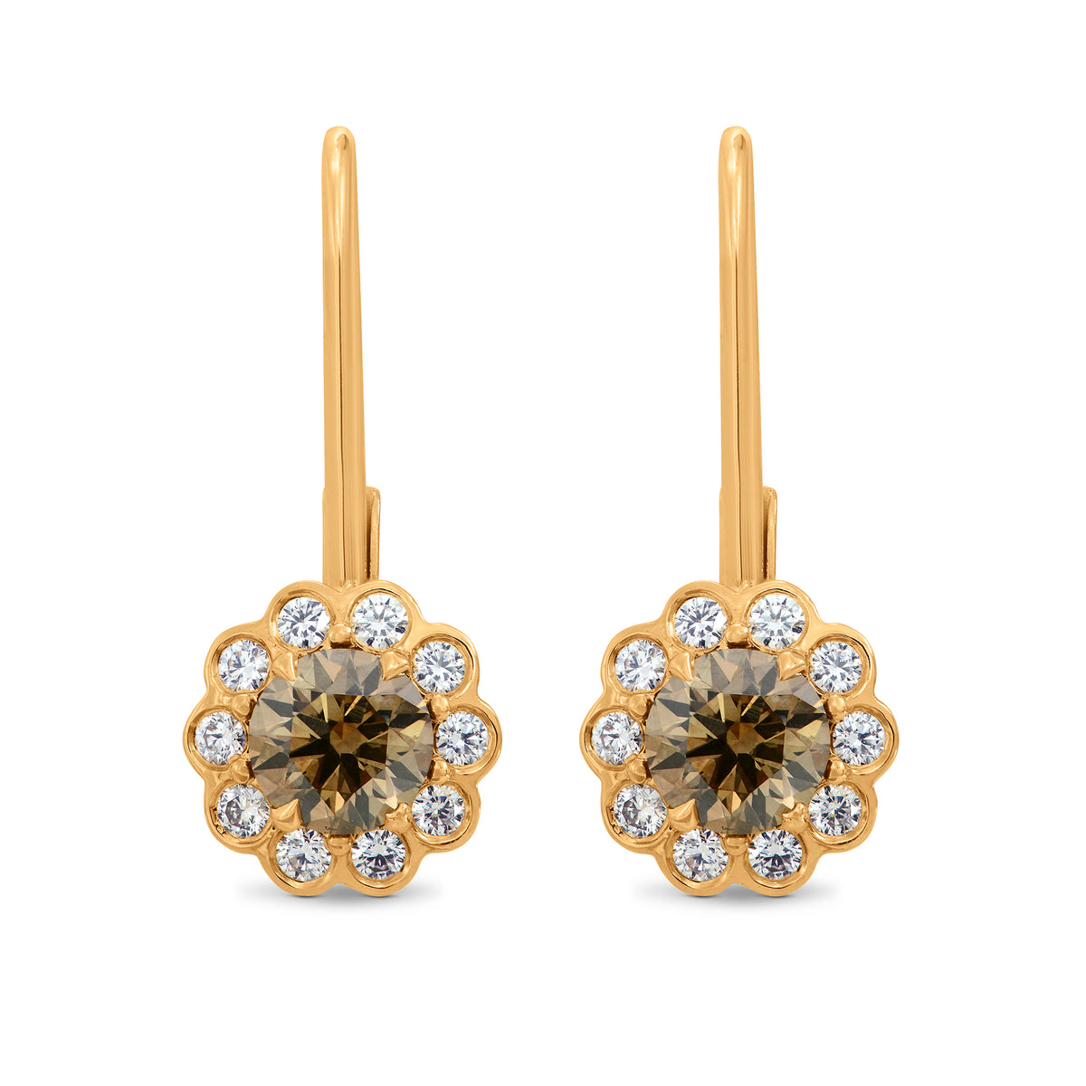 Fancy Brown Round Diamond Drop Floral Earrings - Praline Collection