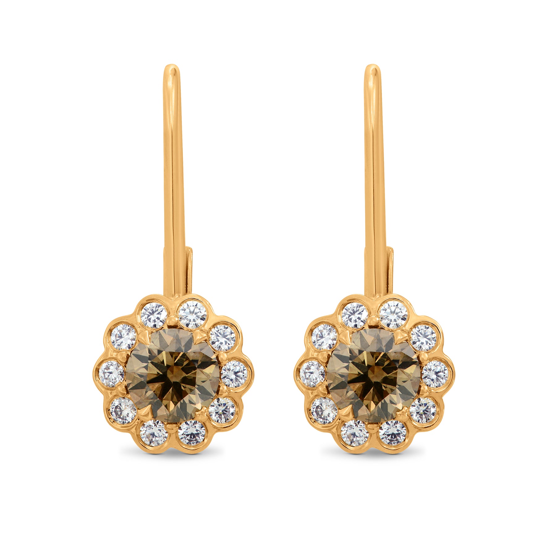 Fancy Brown Round Diamond Drop Floral Earrings - Praline Collection