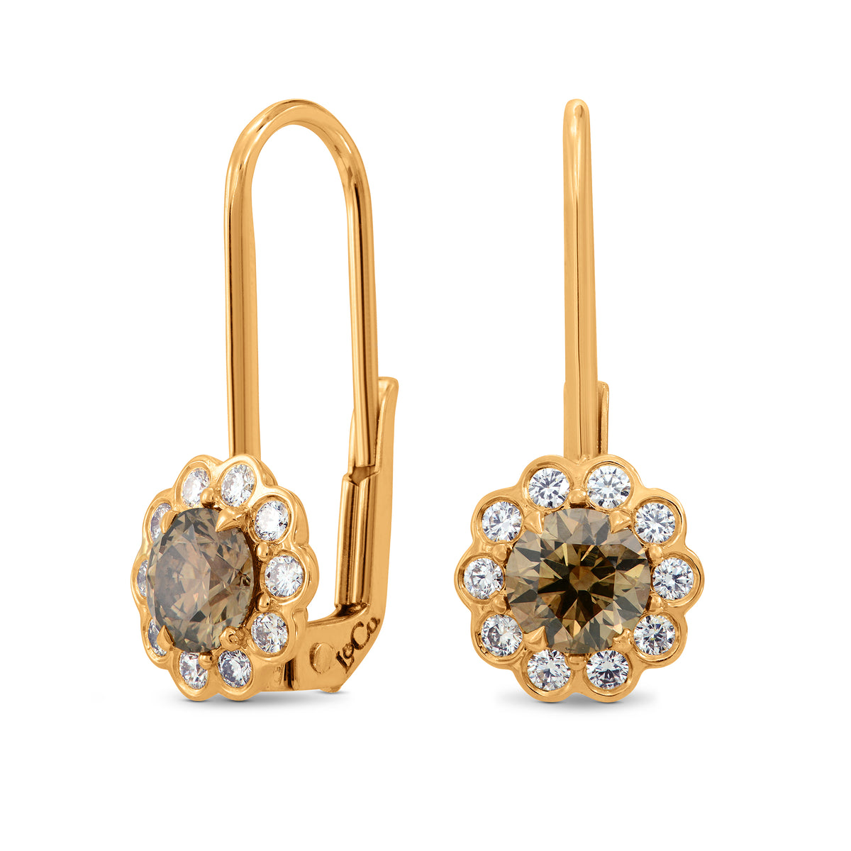 Fancy Brown Round Diamond Drop Floral Earrings - Praline Collection