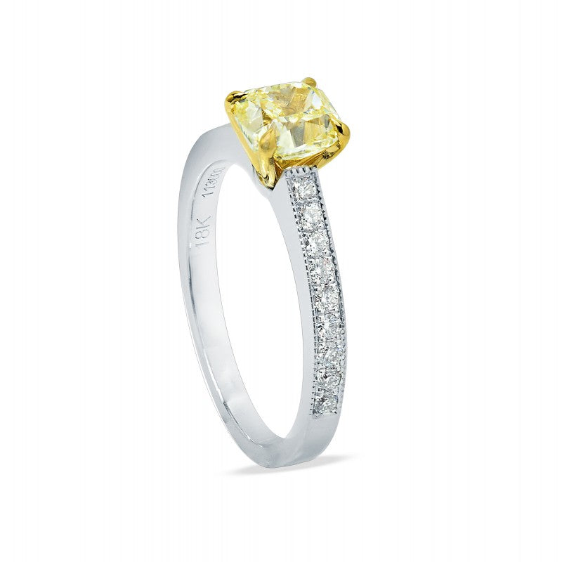 Fancy Intense Yellow Cushion Diamond Ring