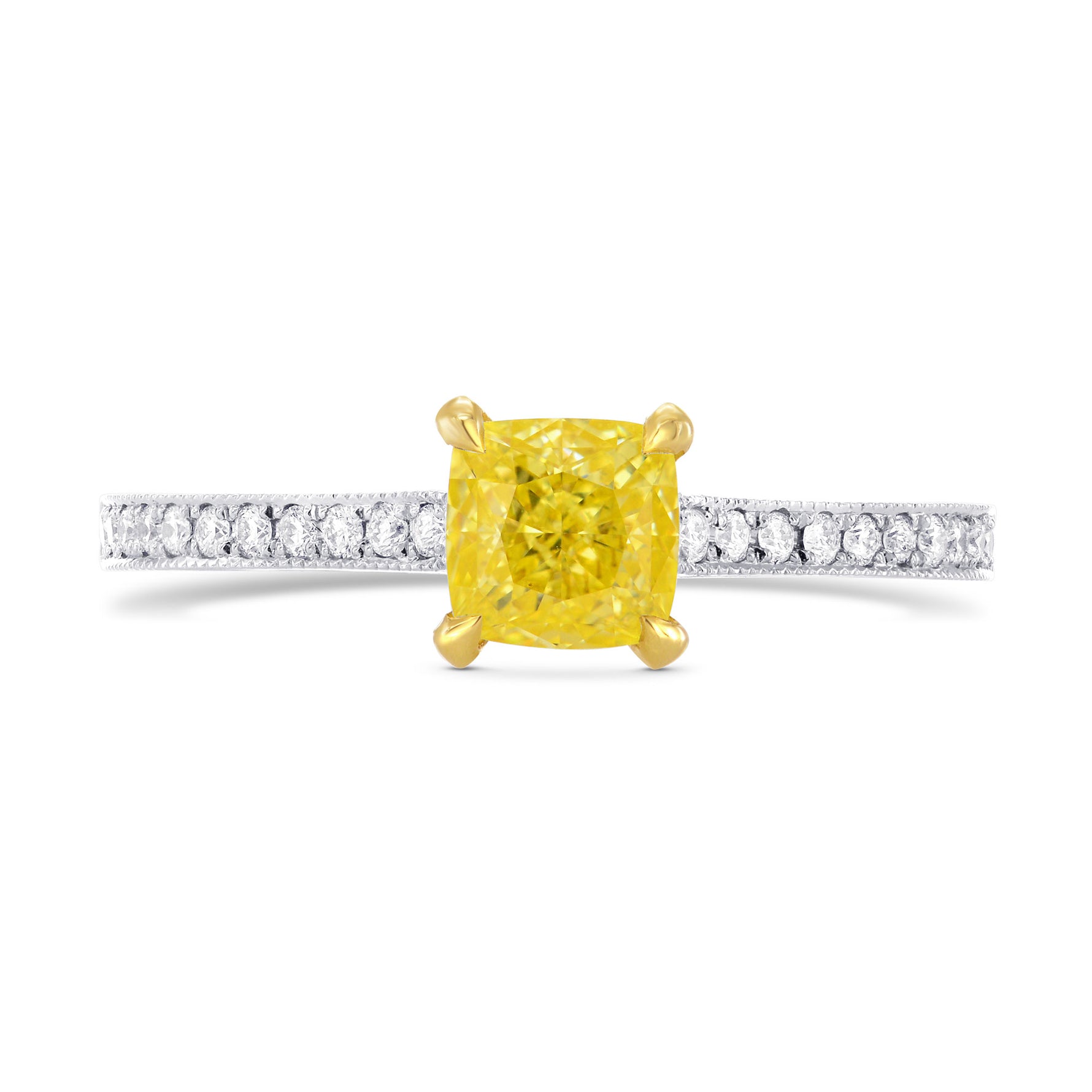 Fancy Intense Yellow Cushion Diamond Ring