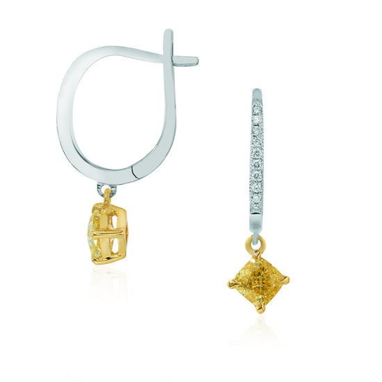 Fancy Intense Yellow Cushion Diamond Drop Earrings