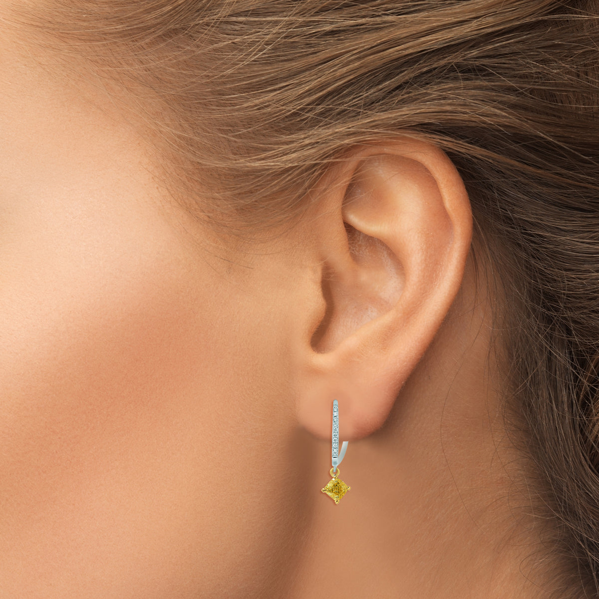 Fancy Intense Yellow Cushion Diamond Drop Earrings