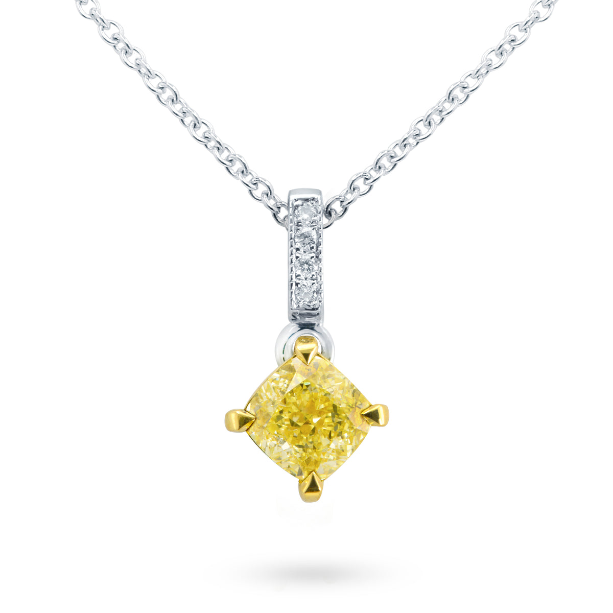 Fancy Intense Yellow Diamond Cushion Drop Pendant