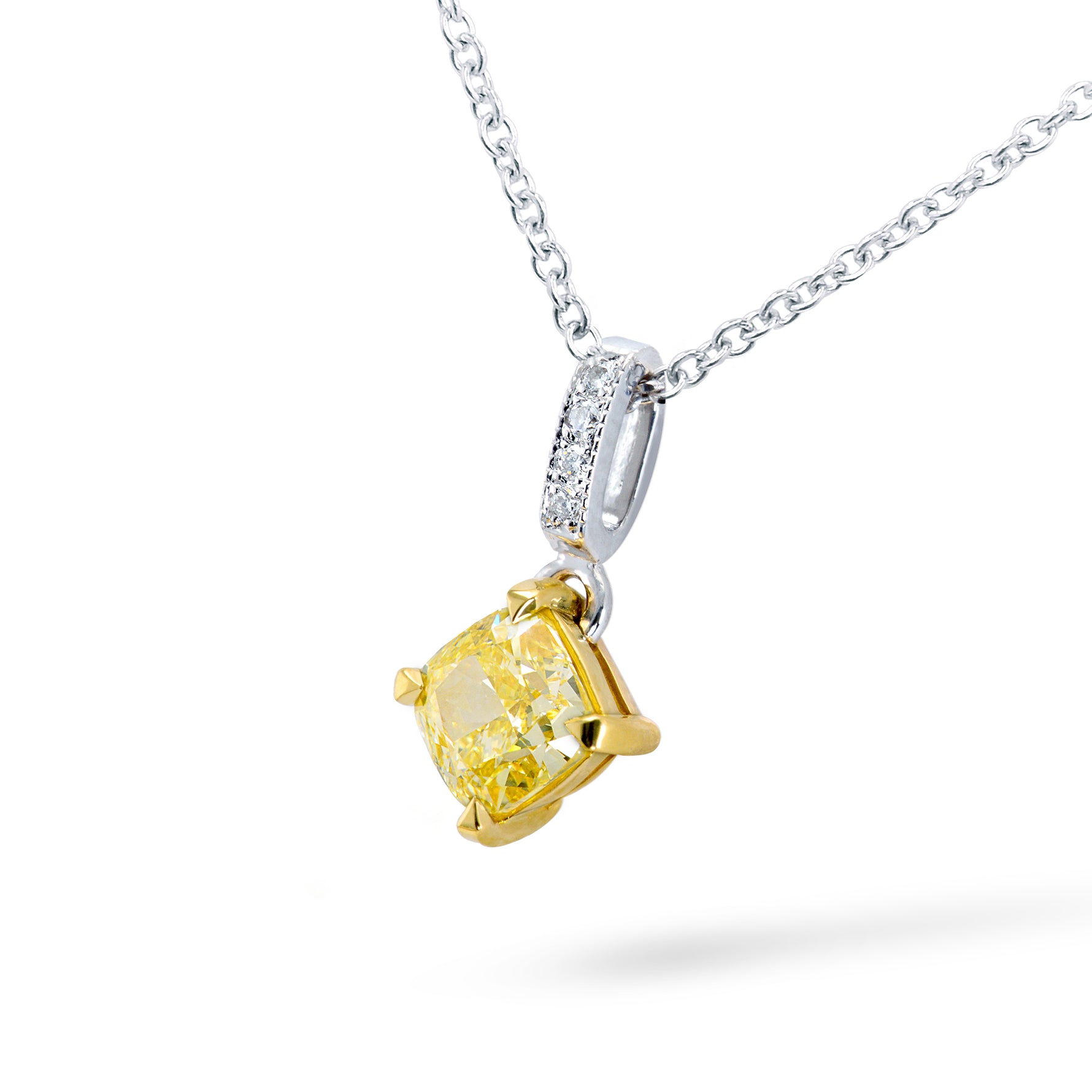Fancy Intense Yellow Diamond Cushion Drop Pendant