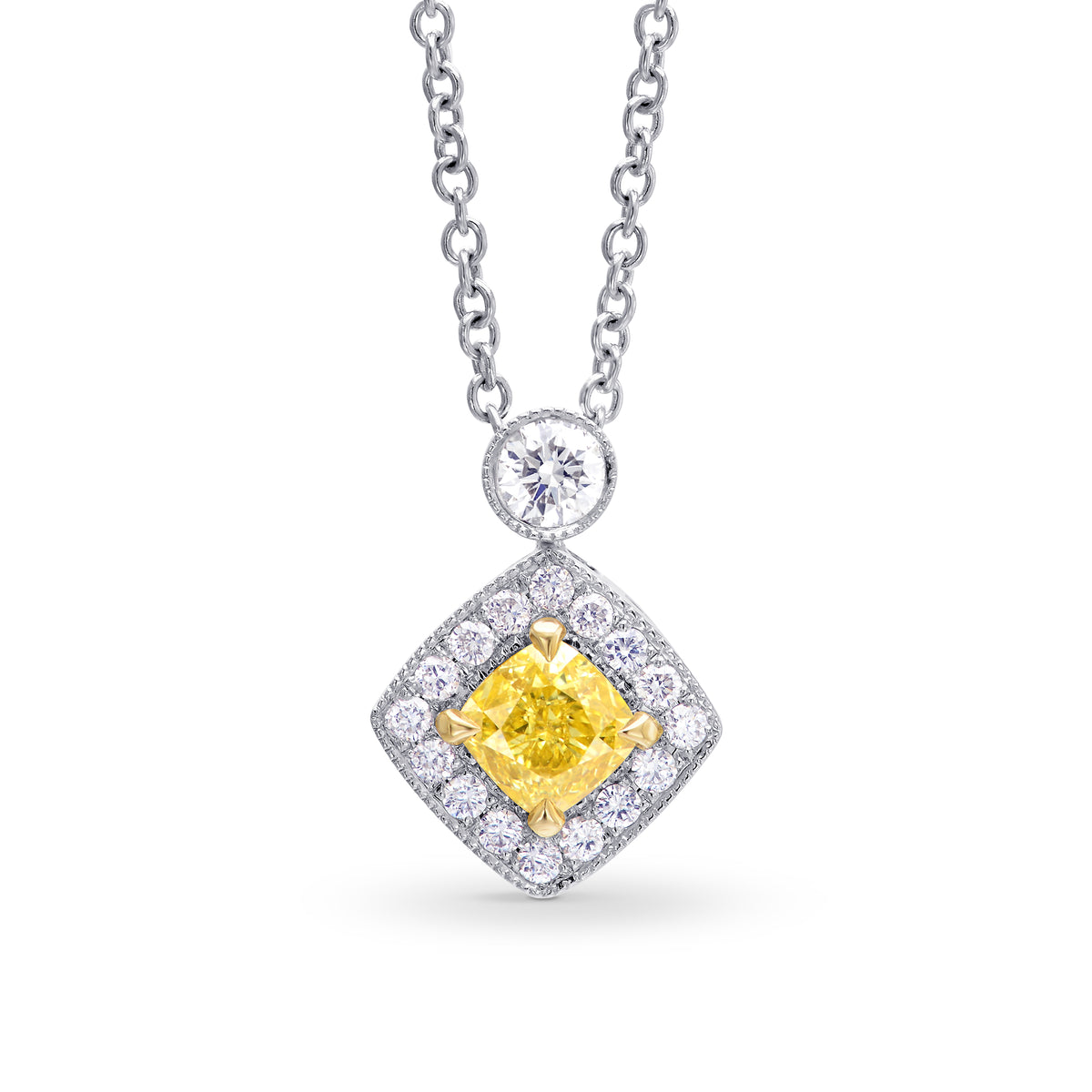 Fancy Intense Yellow Cushion Diamond Drop Pendant